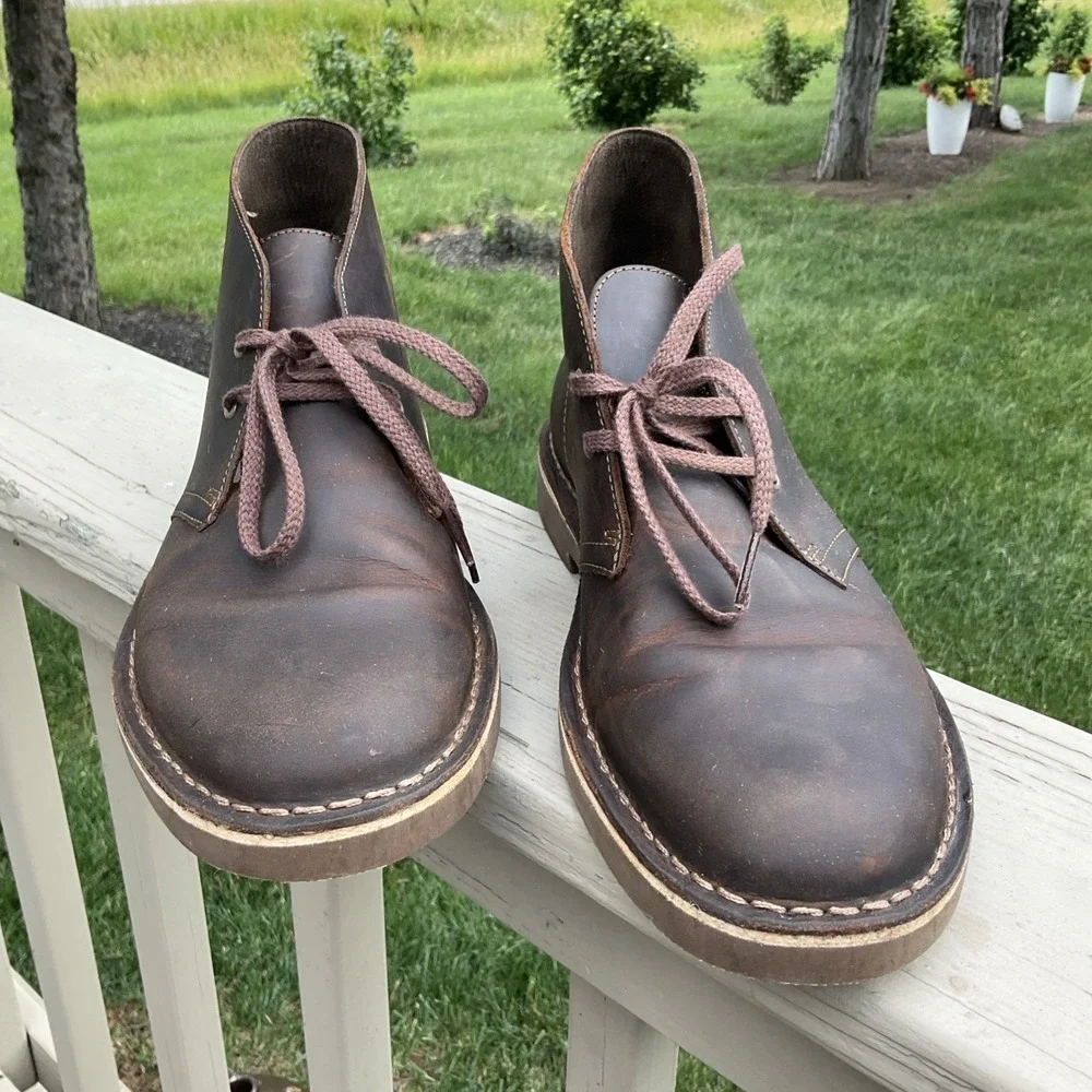 Clarks Chukka Bushacre Desert Boots 2 Eye 15770 Brown Leather Mens size 9-1/2 M